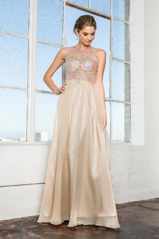 Long Formal Sleeveless Beaded Chiffon Prom Evening Dress