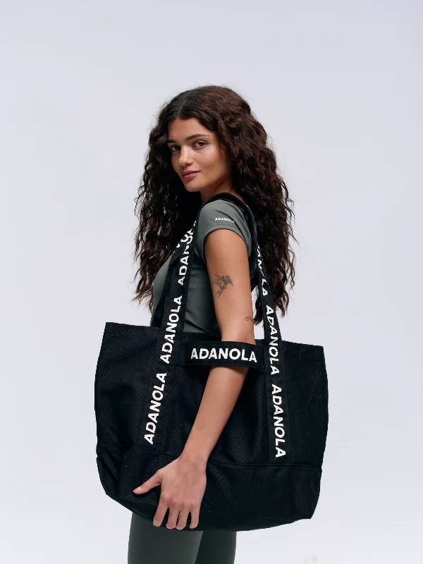 Branded Strap Tote Bag - Black/Cream