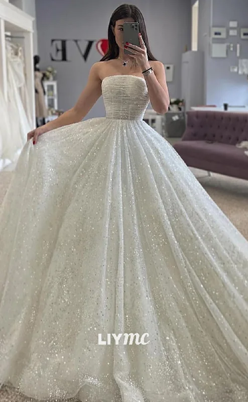 LW450 - Off-Shoulder Sleeveless Pleated Draped Ball Gown Wedding Dress